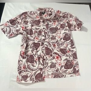 Men's Casual Floral Shirt - Burgundy and White